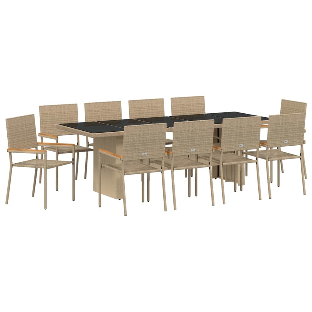 vidaXL Garden Dining Set 11 pcs Beige Poly Rattan