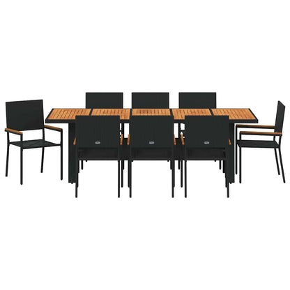 vidaXL Garden Dining Set 9 pcs Black Poly Rattan