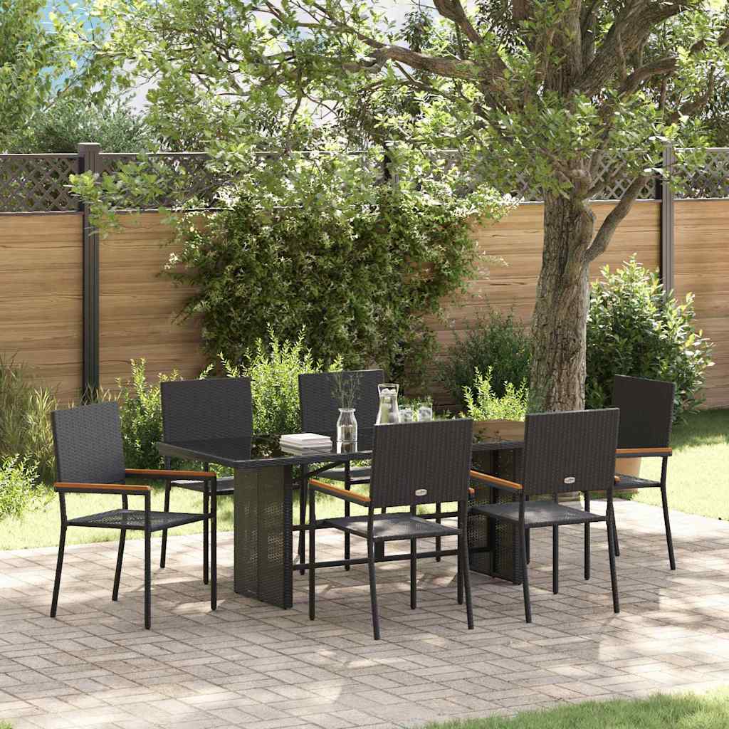 vidaXL Garden Dining Set 7 pcs Black Poly Rattan