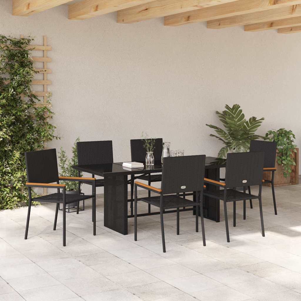 vidaXL Garden Dining Set 7 pcs Black Poly Rattan