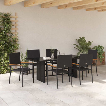 vidaXL Garden Dining Set 7 pcs Black Poly Rattan