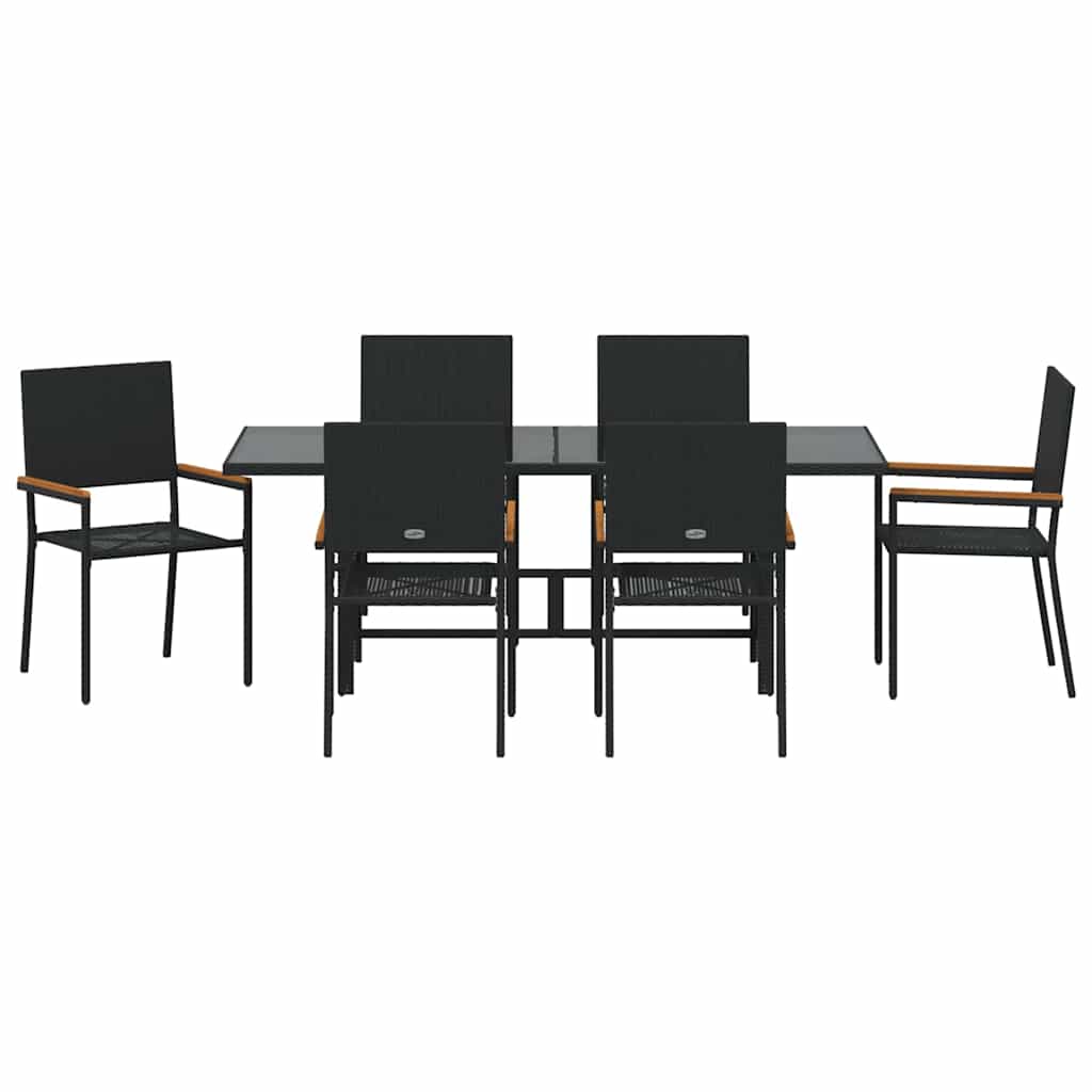 vidaXL Garden Dining Set 7 pcs Black Poly Rattan