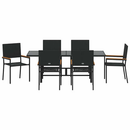 vidaXL Garden Dining Set 7 pcs Black Poly Rattan