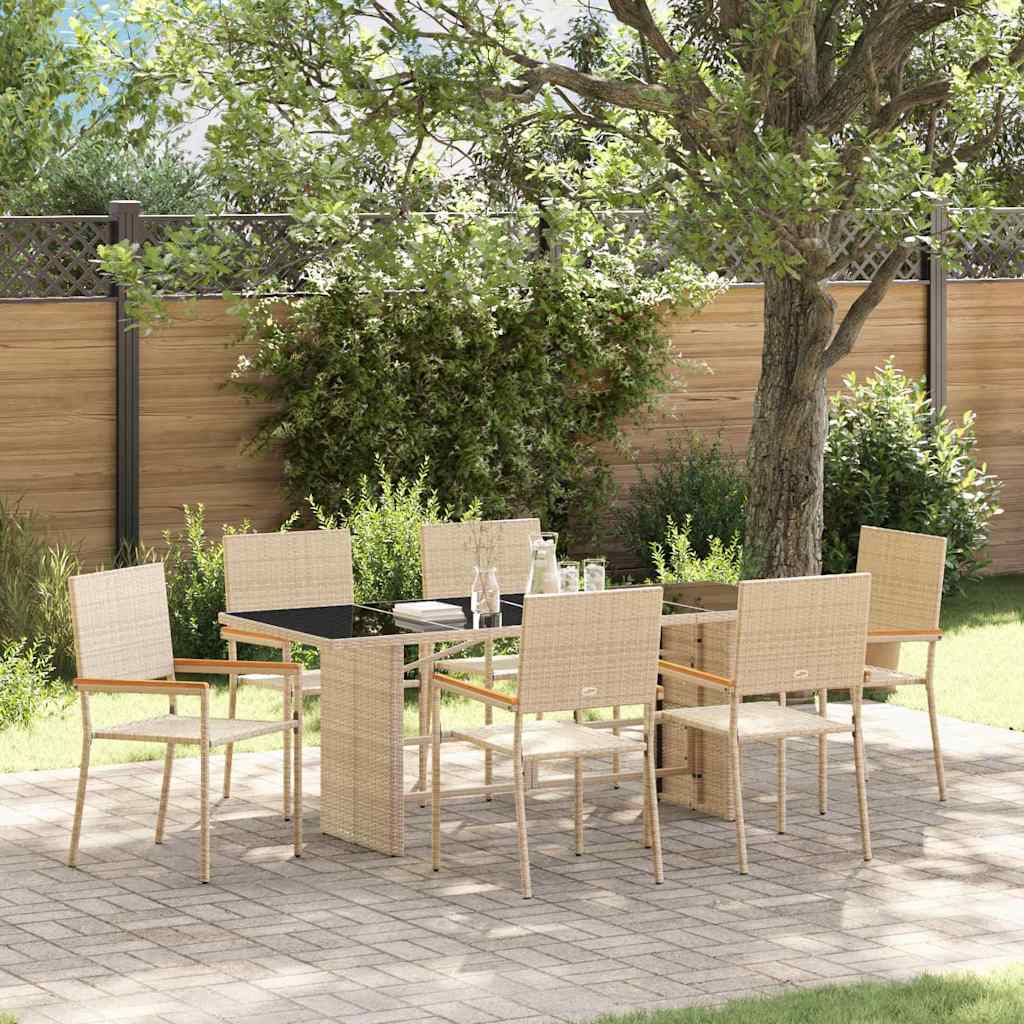 vidaXL Garden Dining Set 7 pcs Beige Poly Rattan