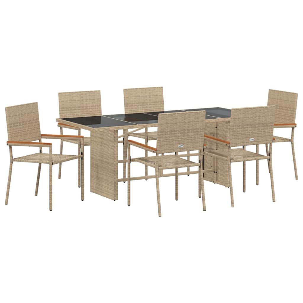 vidaXL Garden Dining Set 7 pcs Beige Poly Rattan