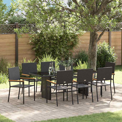 vidaXL Garden Dining Set 9 pcs Black Poly Rattan