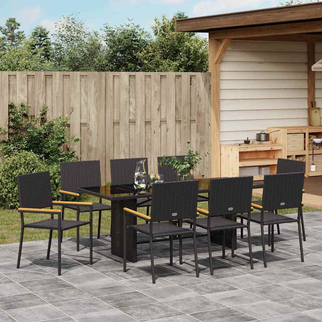 vidaXL Garden Dining Set 9 pcs Black Poly Rattan