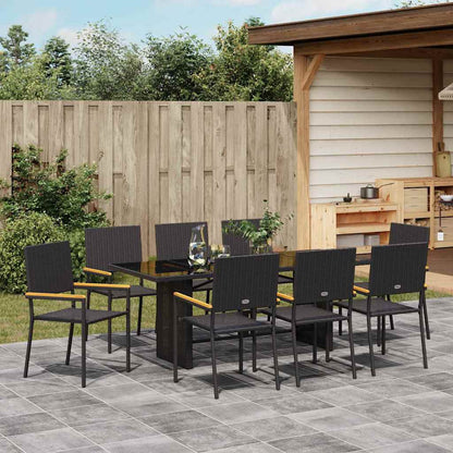 vidaXL Garden Dining Set 9 pcs Black Poly Rattan