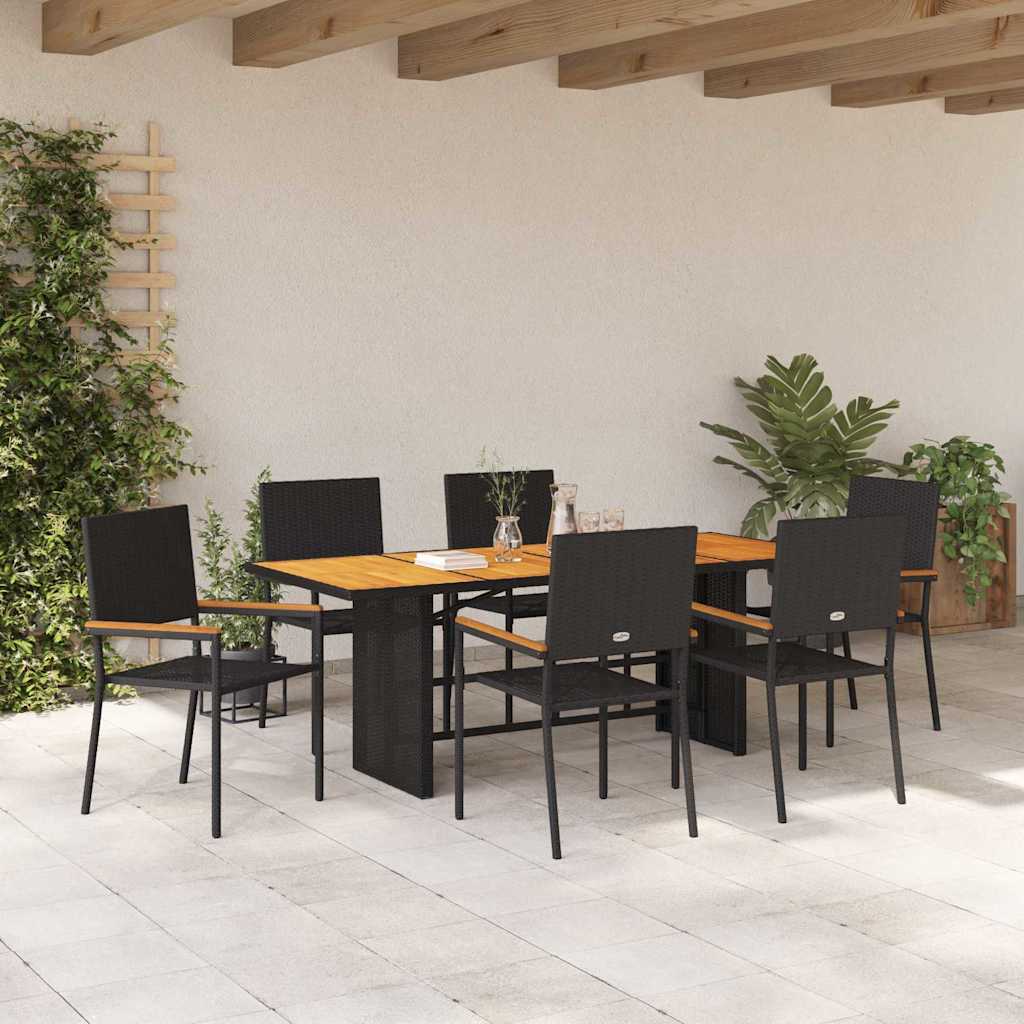 vidaXL Garden Dining Set 7 pcs Black Poly Rattan