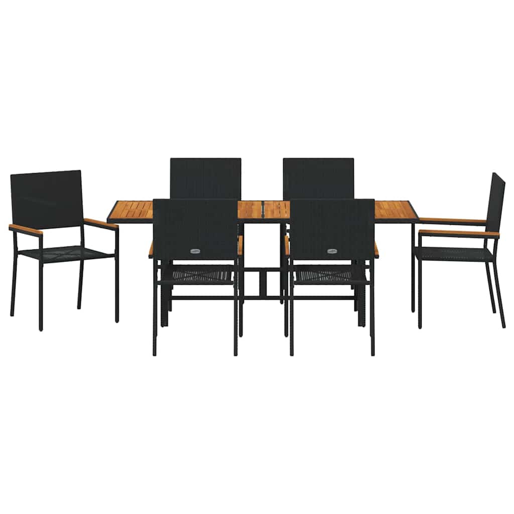 vidaXL Garden Dining Set 7 pcs Black Poly Rattan