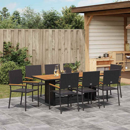 vidaXL Garden Dining Set 9 pcs Black Poly Rattan