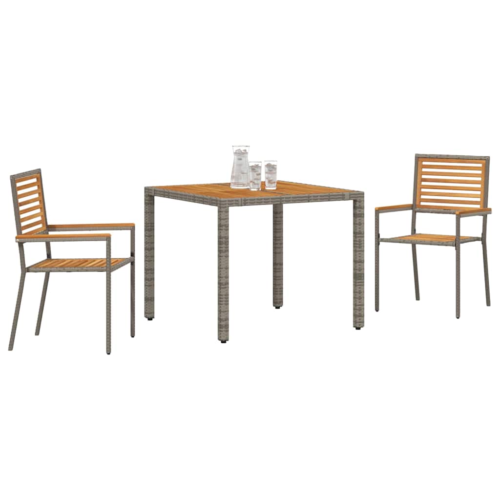 vidaXL Garden Dining Set 3 pcs Grey and Brown Poly Rattan