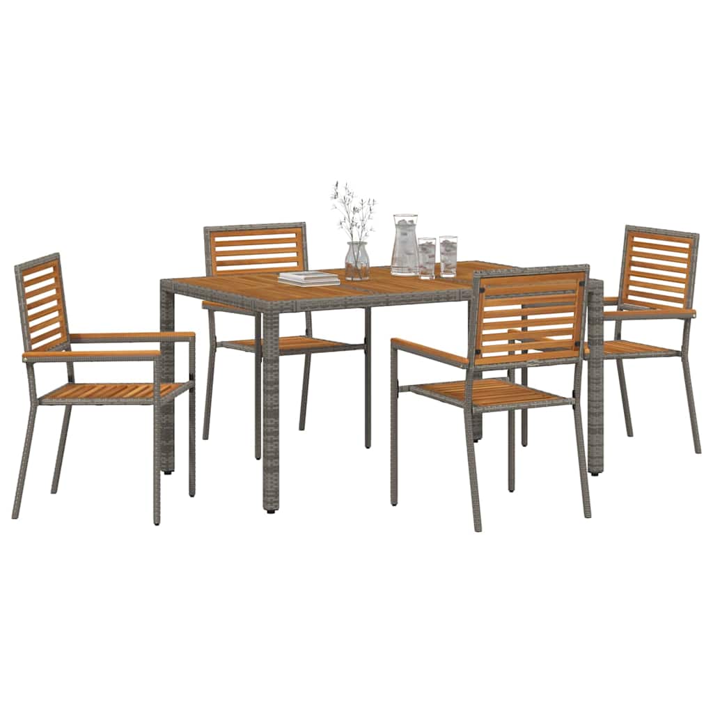 vidaXL Garden Dining Set 5 pcs Grey and Brown Poly Rattan