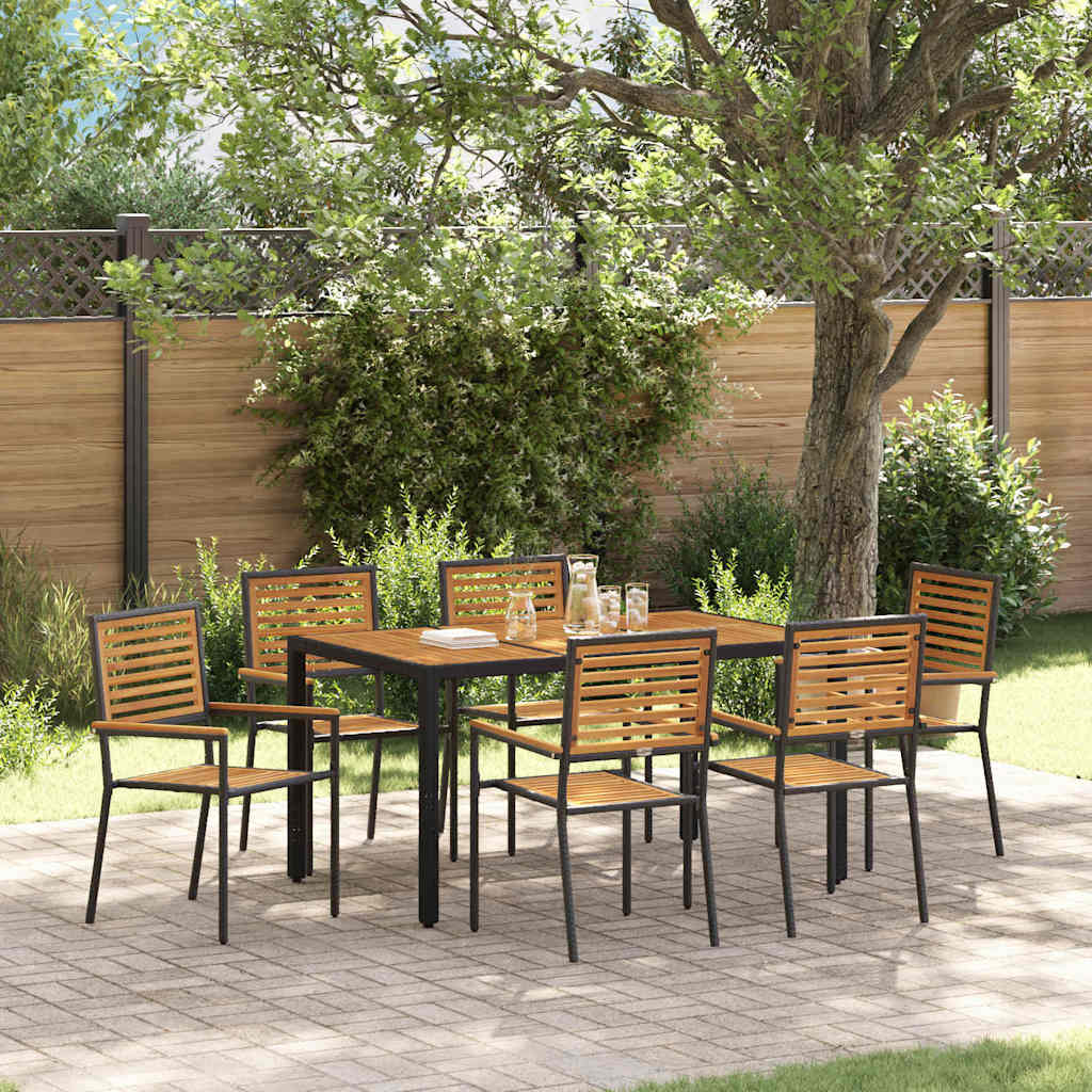 vidaXL Garden Dining Set 7 pcs Black and Brown Poly Rattan