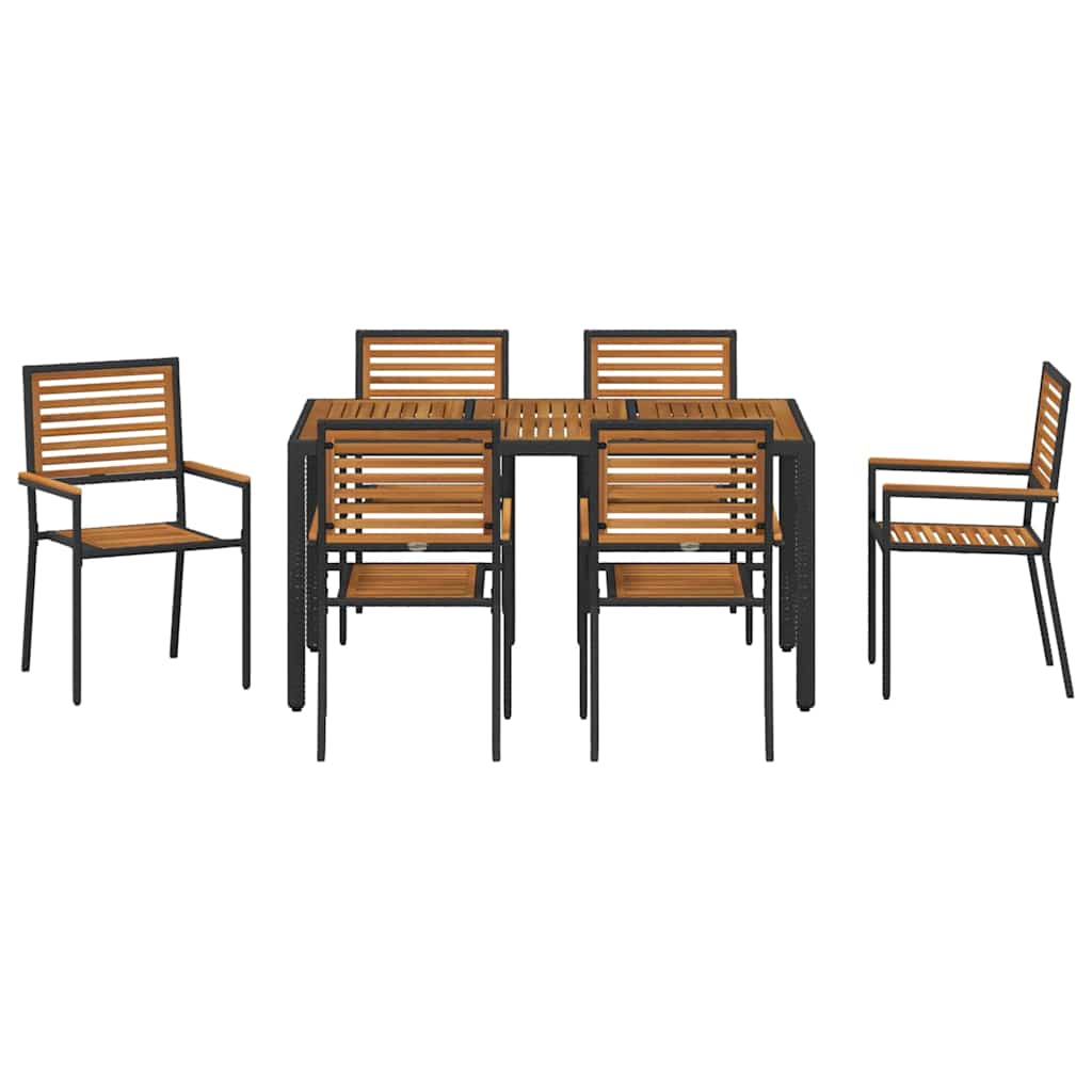 vidaXL Garden Dining Set 7 pcs Black and Brown Poly Rattan