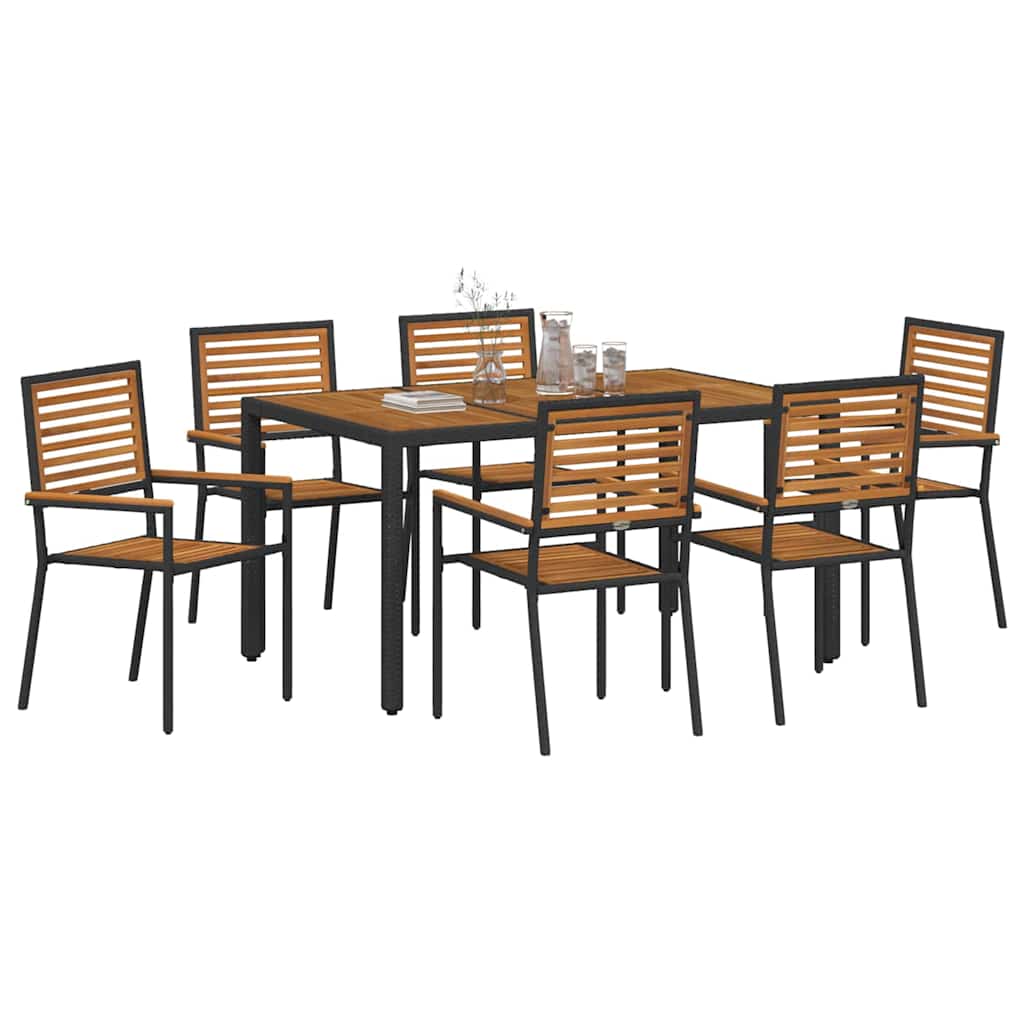 vidaXL Garden Dining Set 7 pcs Black and Brown Poly Rattan