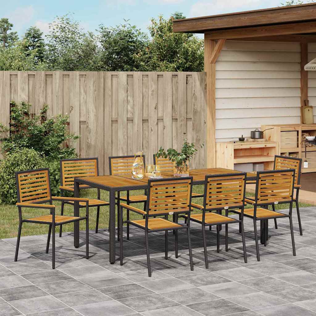 vidaXL Garden Dining Set 9 pcs Black and Brown Poly Rattan