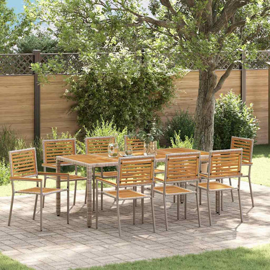 vidaXL Garden Dining Set 9 pcs Grey and Brown Poly Rattan