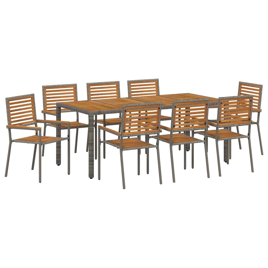 vidaXL Garden Dining Set 9 pcs Grey and Brown Poly Rattan