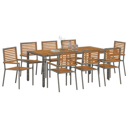 vidaXL Garden Dining Set 9 pcs Grey and Brown Poly Rattan