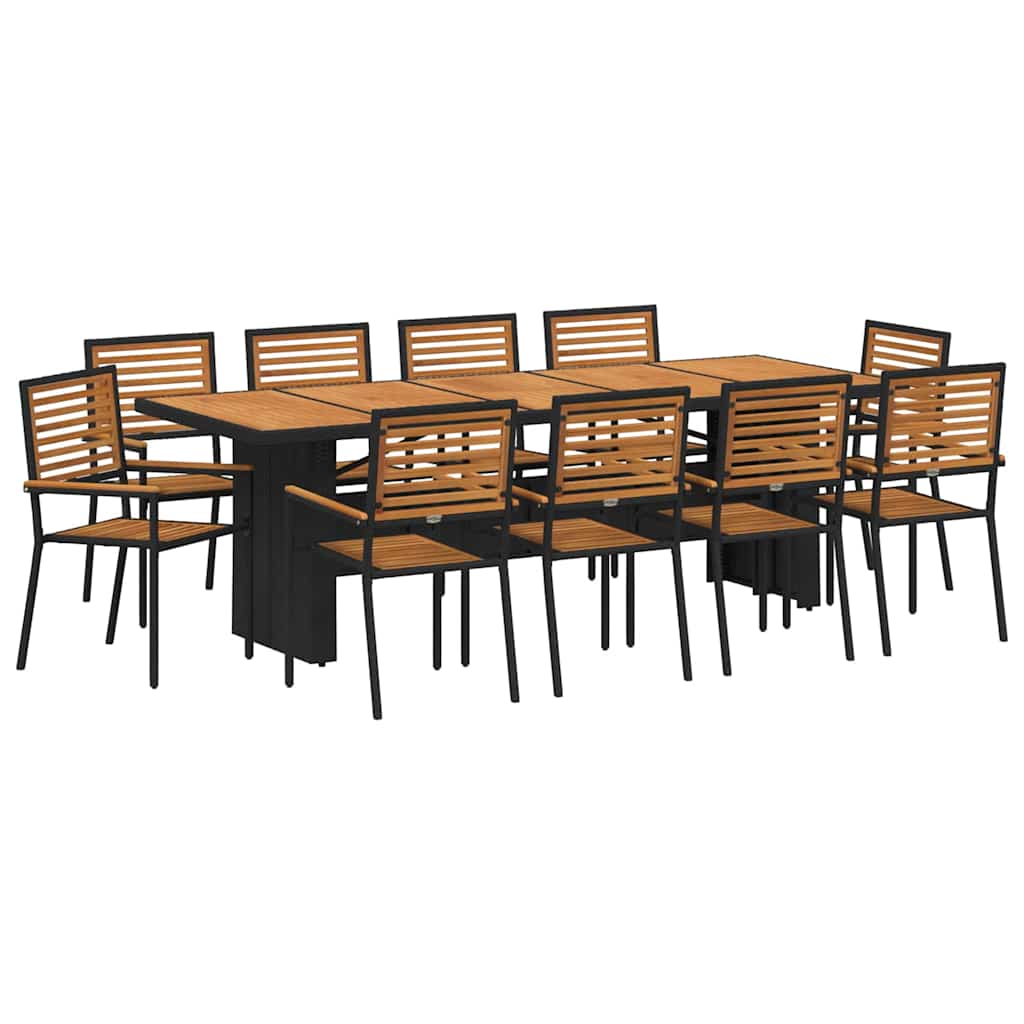 vidaXL Garden Dining Set 11 pcs Black and Brown Poly Rattan
