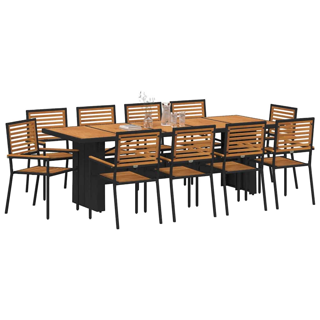 vidaXL Garden Dining Set 11 pcs Black and Brown Poly Rattan