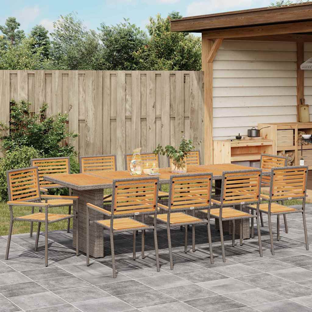 vidaXL Garden Dining Set 11 pcs Grey and Brown Poly Rattan