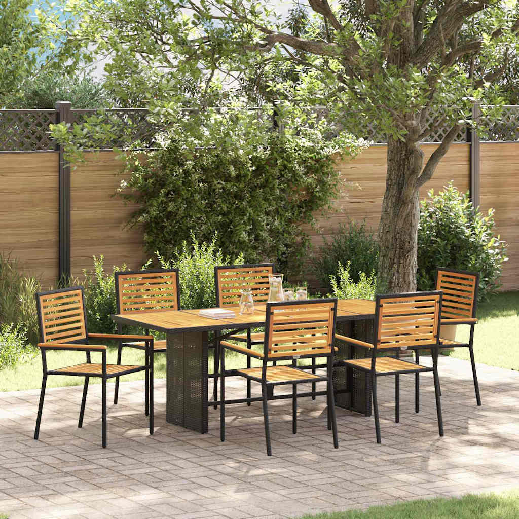 vidaXL Garden Dining Set 7 pcs Black and Brown Poly Rattan