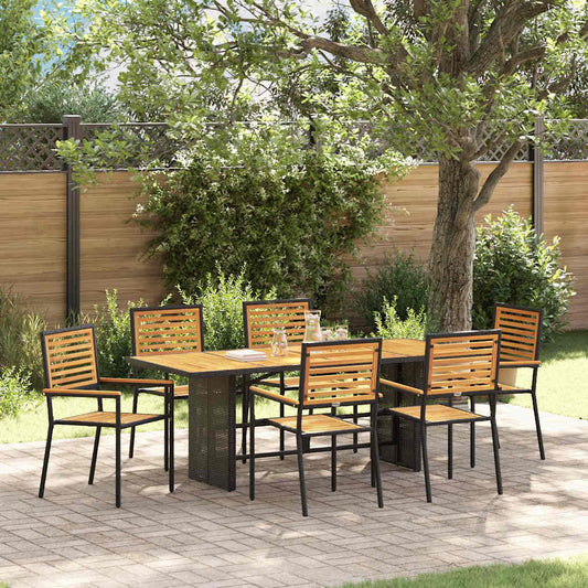 vidaXL Garden Dining Set 7 pcs Black and Brown Poly Rattan