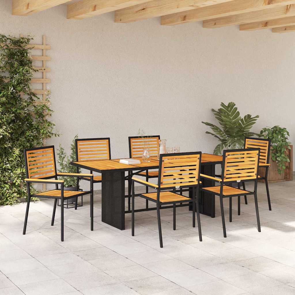 vidaXL Garden Dining Set 7 pcs Black and Brown Poly Rattan