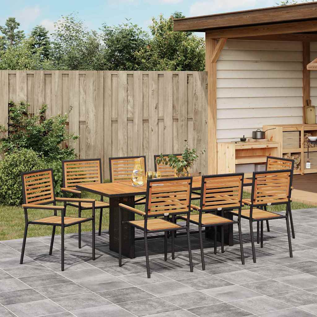 vidaXL Garden Dining Set 9 pcs Black and Brown Poly Rattan