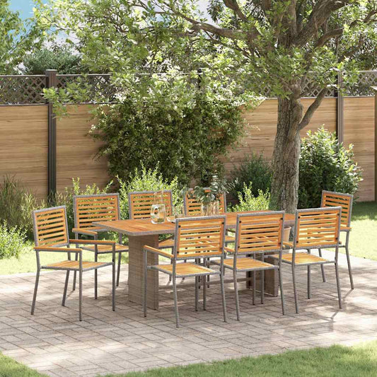 vidaXL Garden Dining Set 9 pcs Grey and Brown Poly Rattan