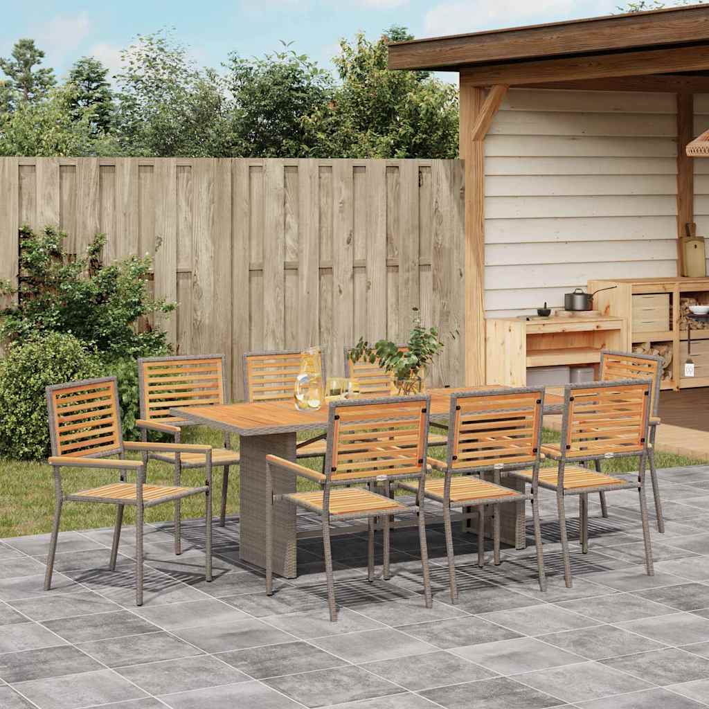 vidaXL Garden Dining Set 9 pcs Grey and Brown Poly Rattan