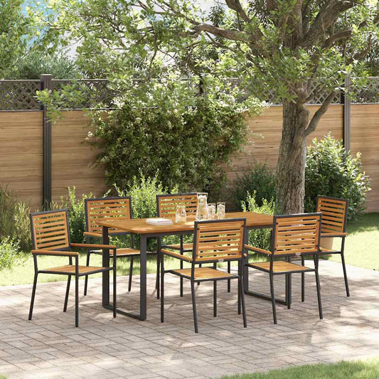 vidaXL Garden Dining Set 7 pcs Black Solid Acacia Wood