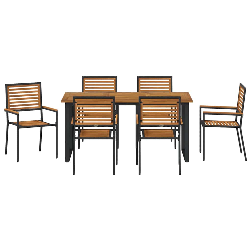 vidaXL Garden Dining Set 7 pcs Black Solid Acacia Wood