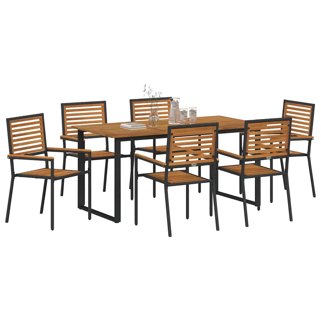vidaXL Garden Dining Set 7 pcs Black Solid Acacia Wood