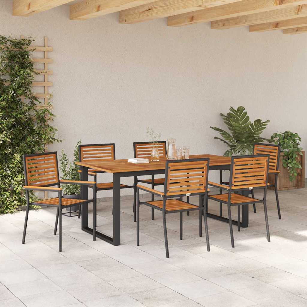 vidaXL Garden Dining Set 7 pcs Black Solid Acacia Wood