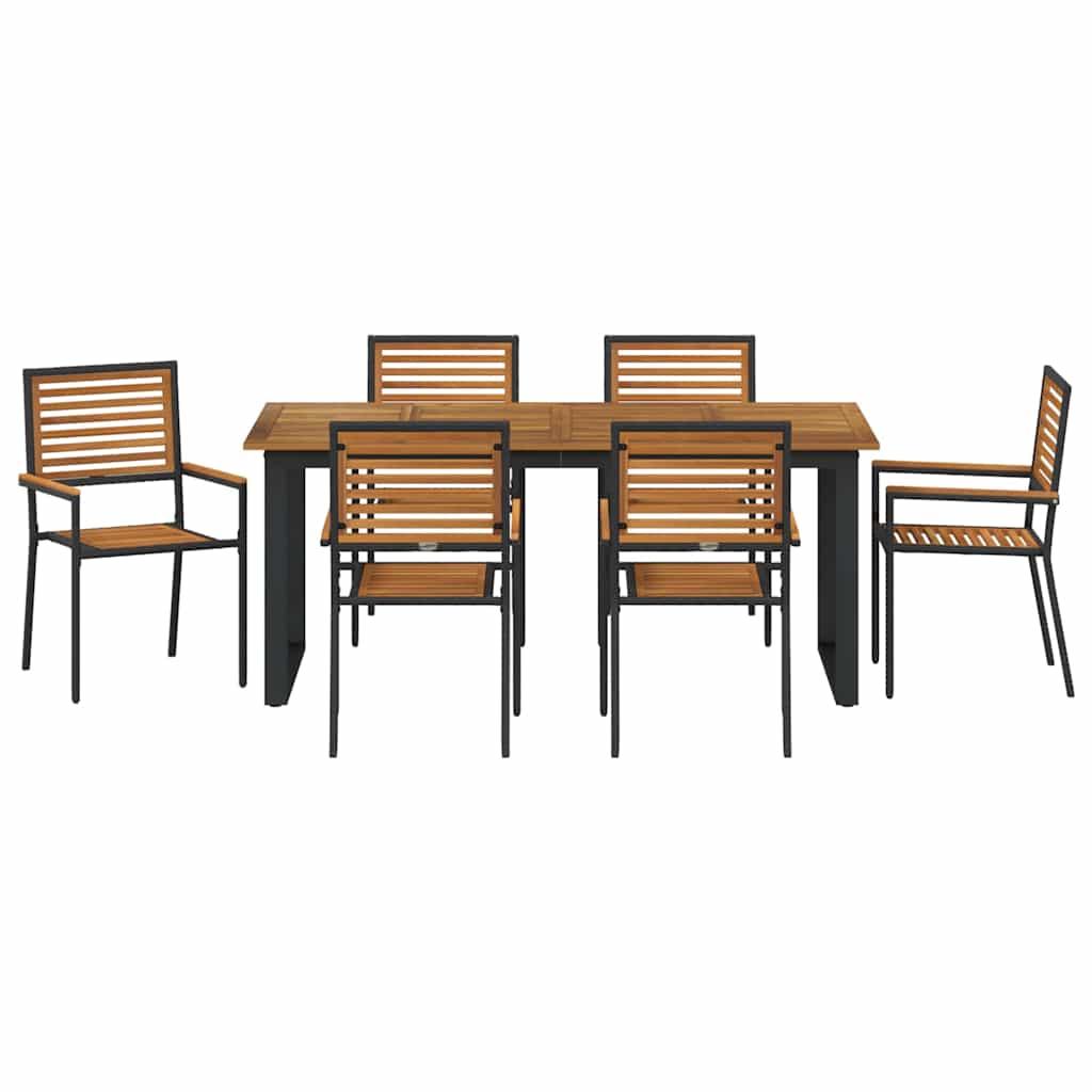 vidaXL Garden Dining Set 7 pcs Black Solid Acacia Wood