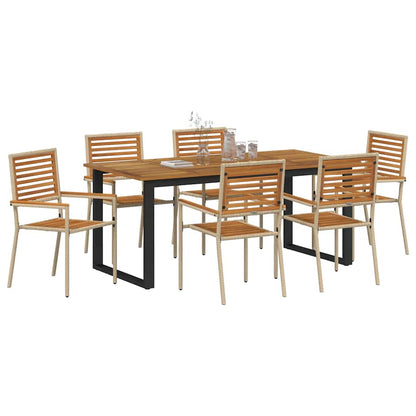 vidaXL Garden Dining Set 7 pcs Beige Solid Acacia Wood