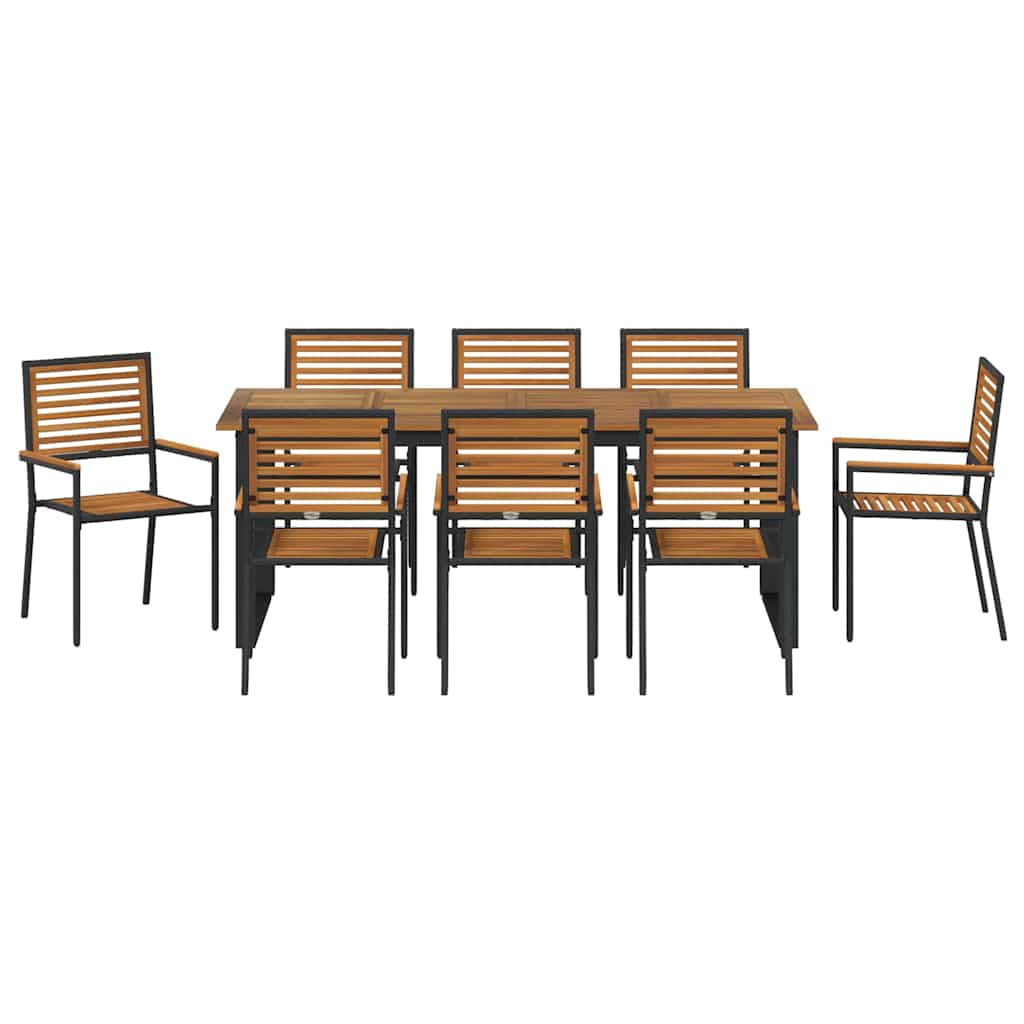 vidaXL Garden Dining Set 9 pcs Black Solid Acacia Wood