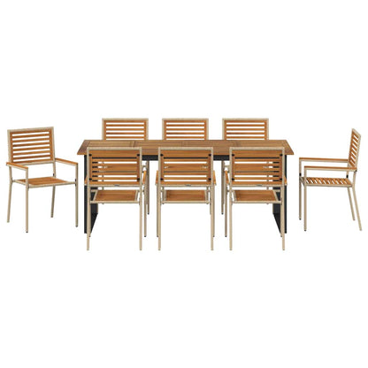 vidaXL Garden Dining Set 9 pcs Beige Solid Acacia Wood