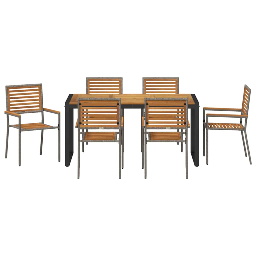 vidaXL Garden Dining Set 7 pcs Grey and Brown Poly Rattan