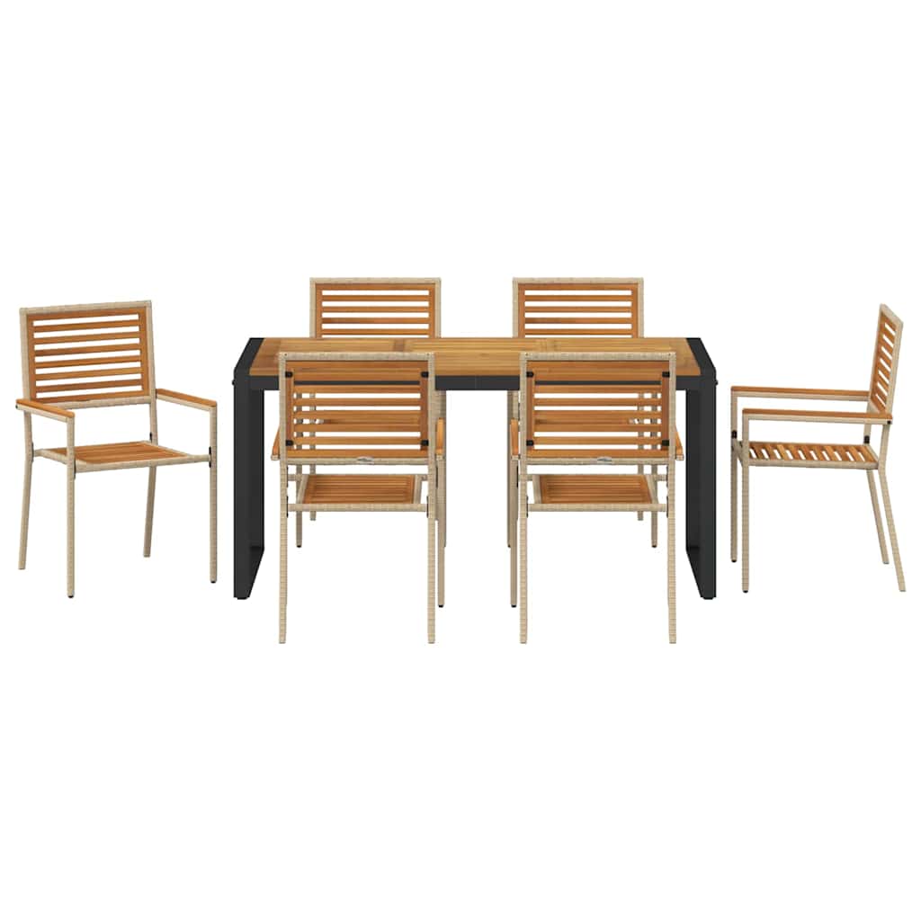 vidaXL Garden Dining Set 7 pcs Beige and Brown Poly Rattan