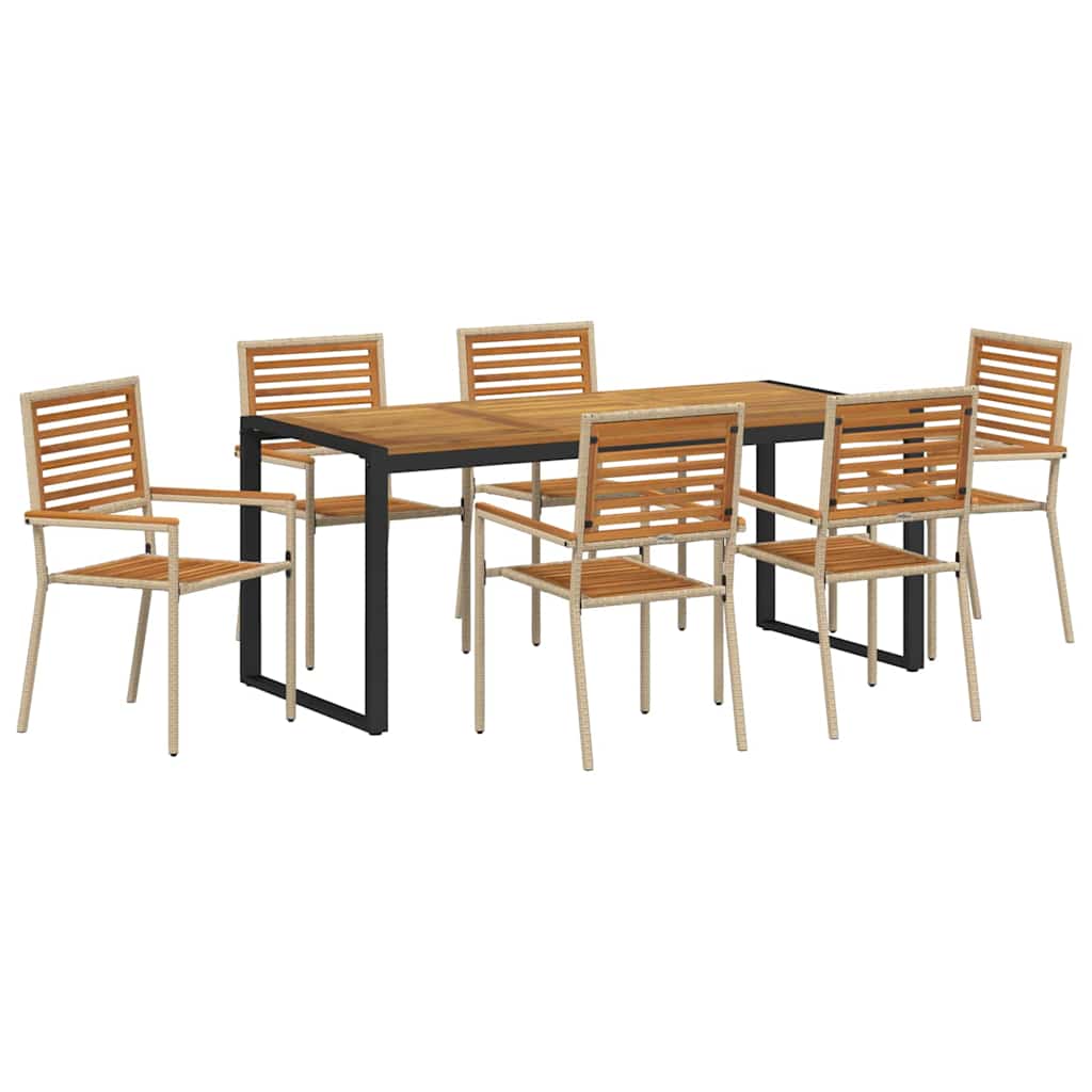 vidaXL Garden Dining Set 7 pcs Beige and Brown Poly Rattan
