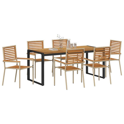 vidaXL Garden Dining Set 7 pcs Beige and Brown Poly Rattan