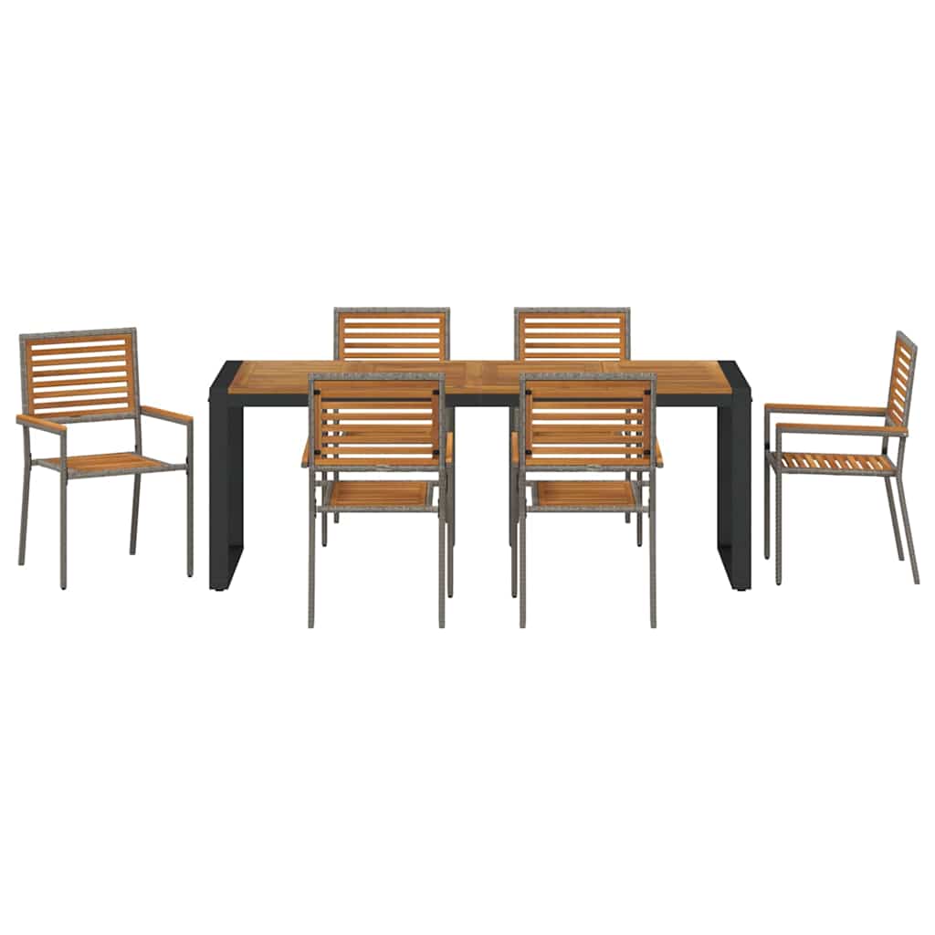 vidaXL Garden Dining Set 7 pcs Grey and Brown Poly Rattan