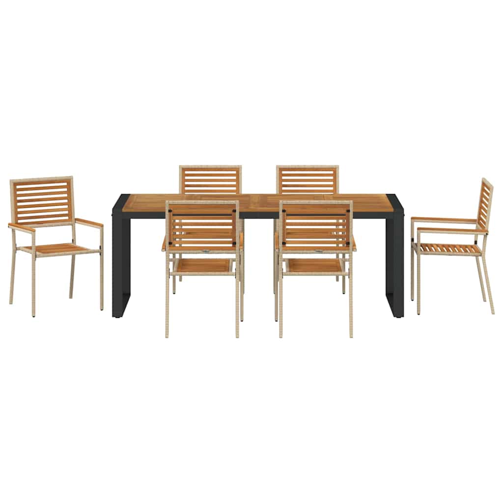 vidaXL Garden Dining Set 7 pcs Beige and Brown Poly Rattan