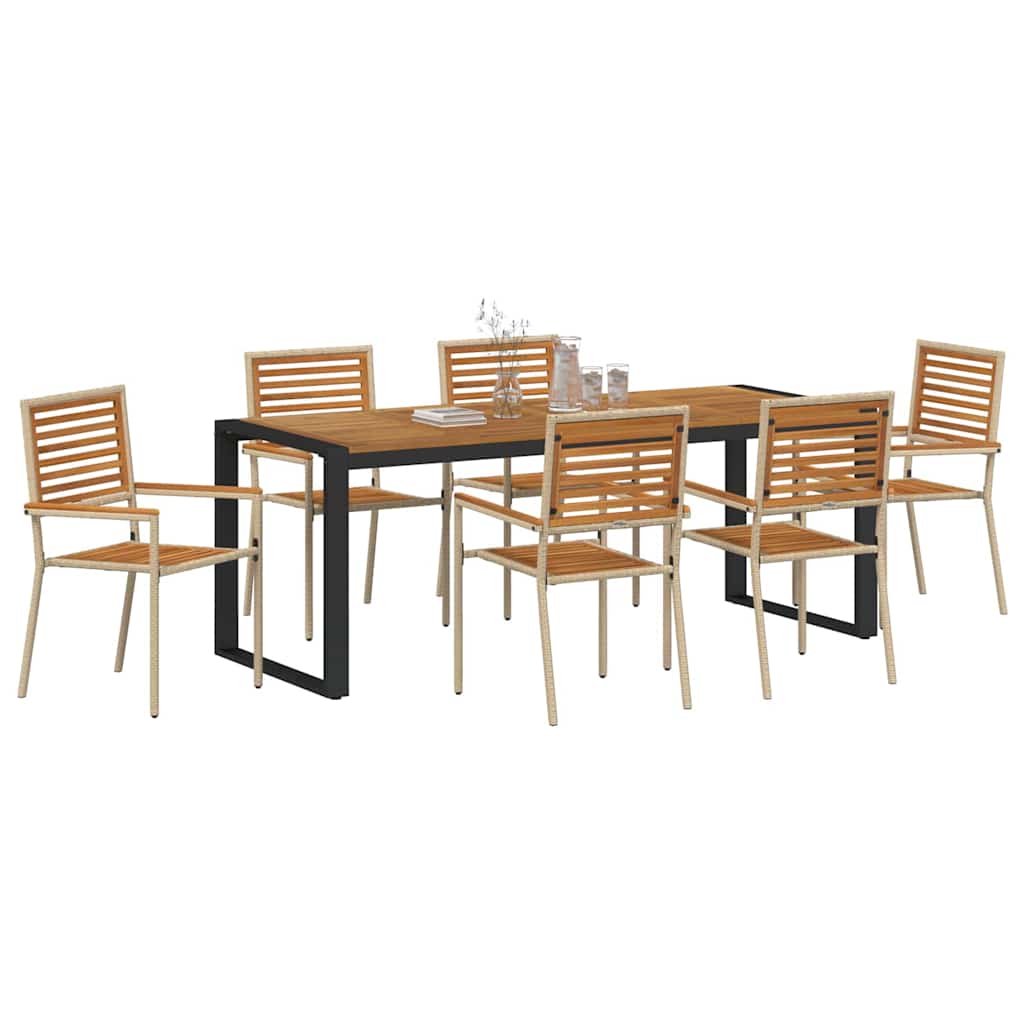 vidaXL Garden Dining Set 7 pcs Beige and Brown Poly Rattan