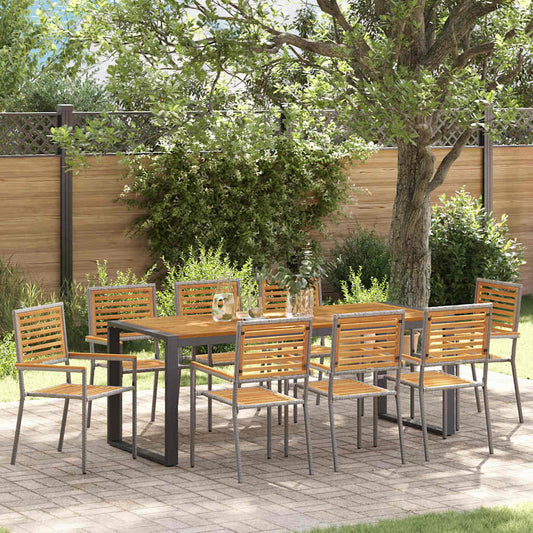 vidaXL Garden Dining Set 9 pcs Grey and Brown Poly Rattan