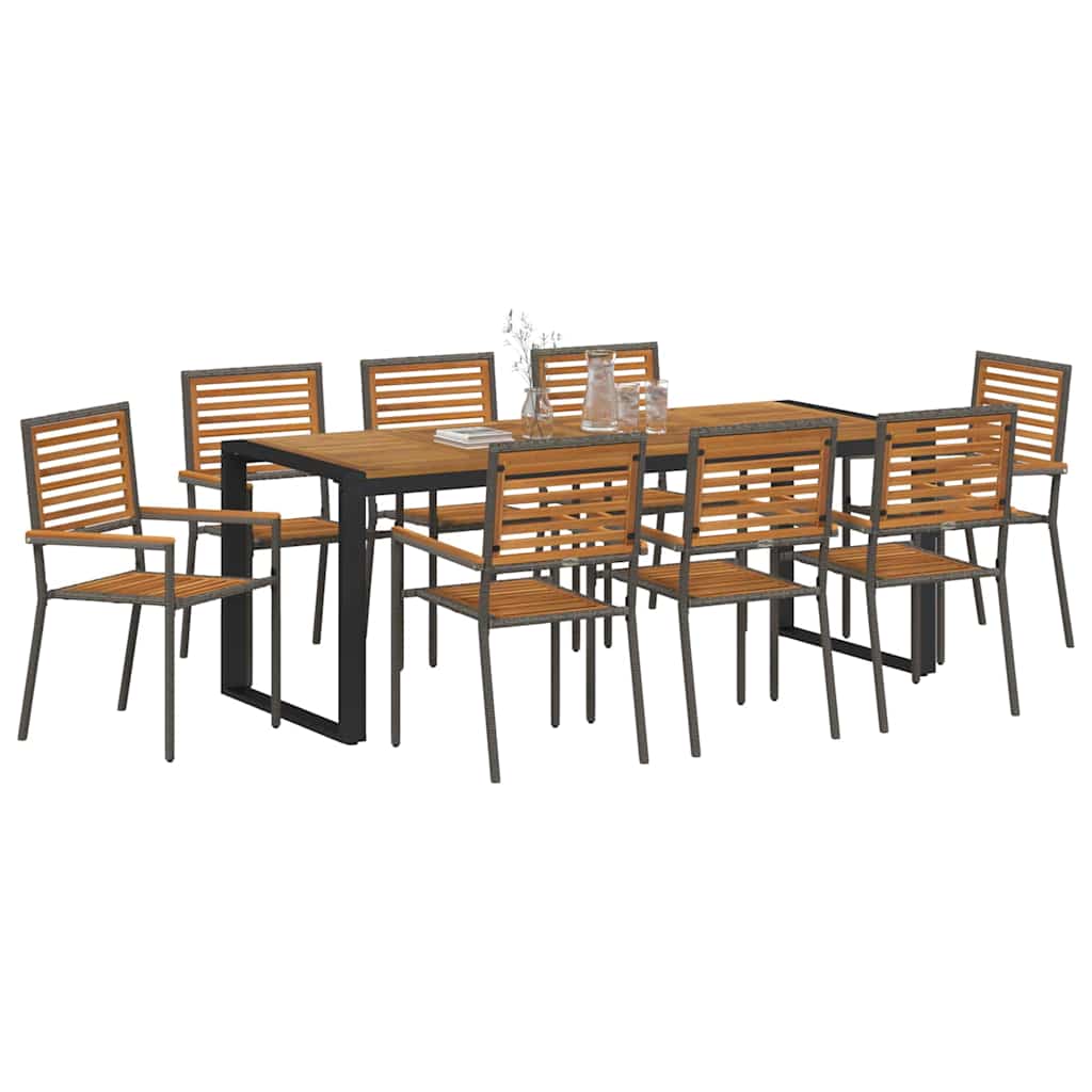 vidaXL Garden Dining Set 9 pcs Grey and Brown Poly Rattan